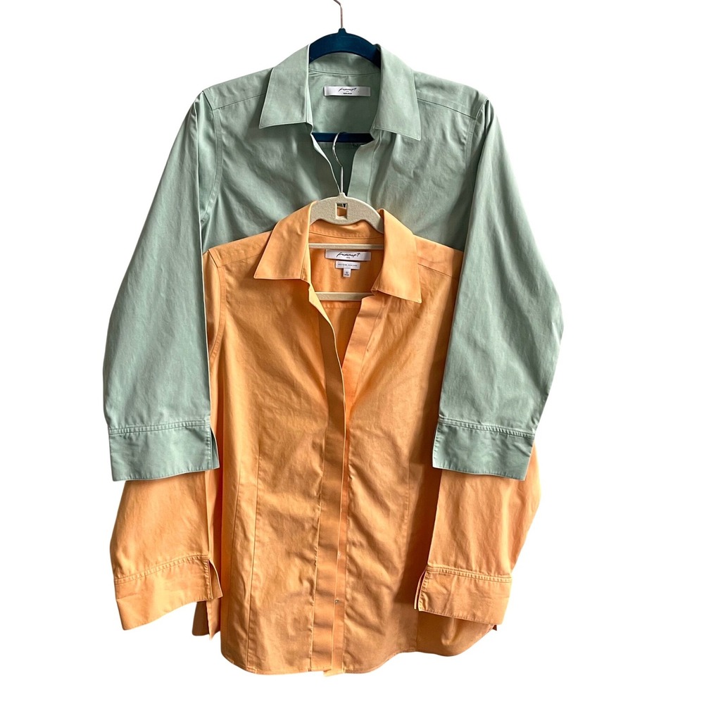 Foxcroft Button Down Shirt Women 12 Peach Green Non-Iron Preppy Professional Lot
